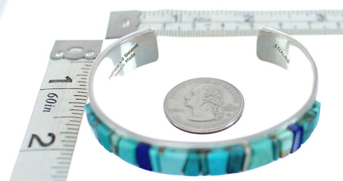 Navajo Sterling Silver Turquoise Cobble Inlay Cuff Bracelet NN20127